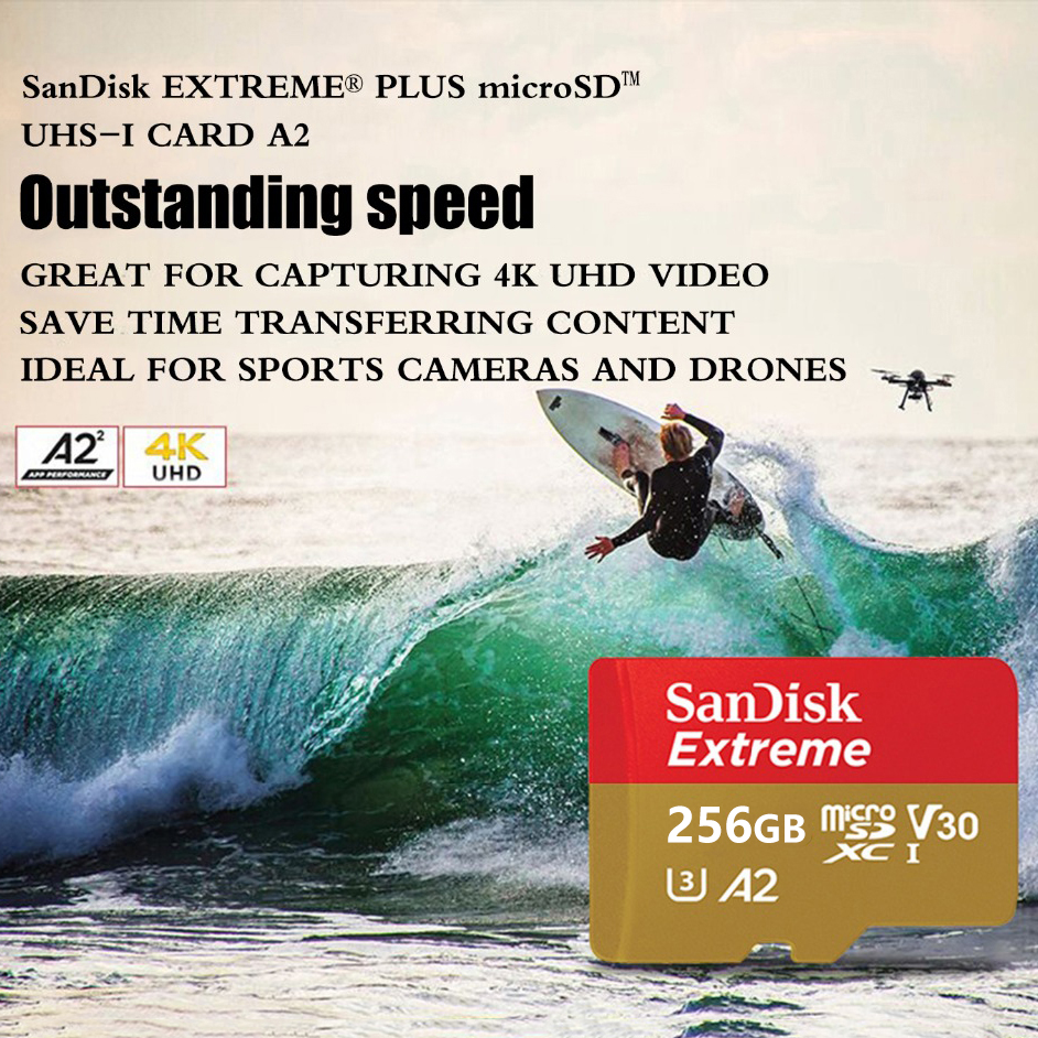 Sandisk Extreme Micro SD Card 128gb 256gb U3 4K V30 A2 Class 10 UHS-1 flash card 512GB 64GB microSD/TF Card For Phone camera