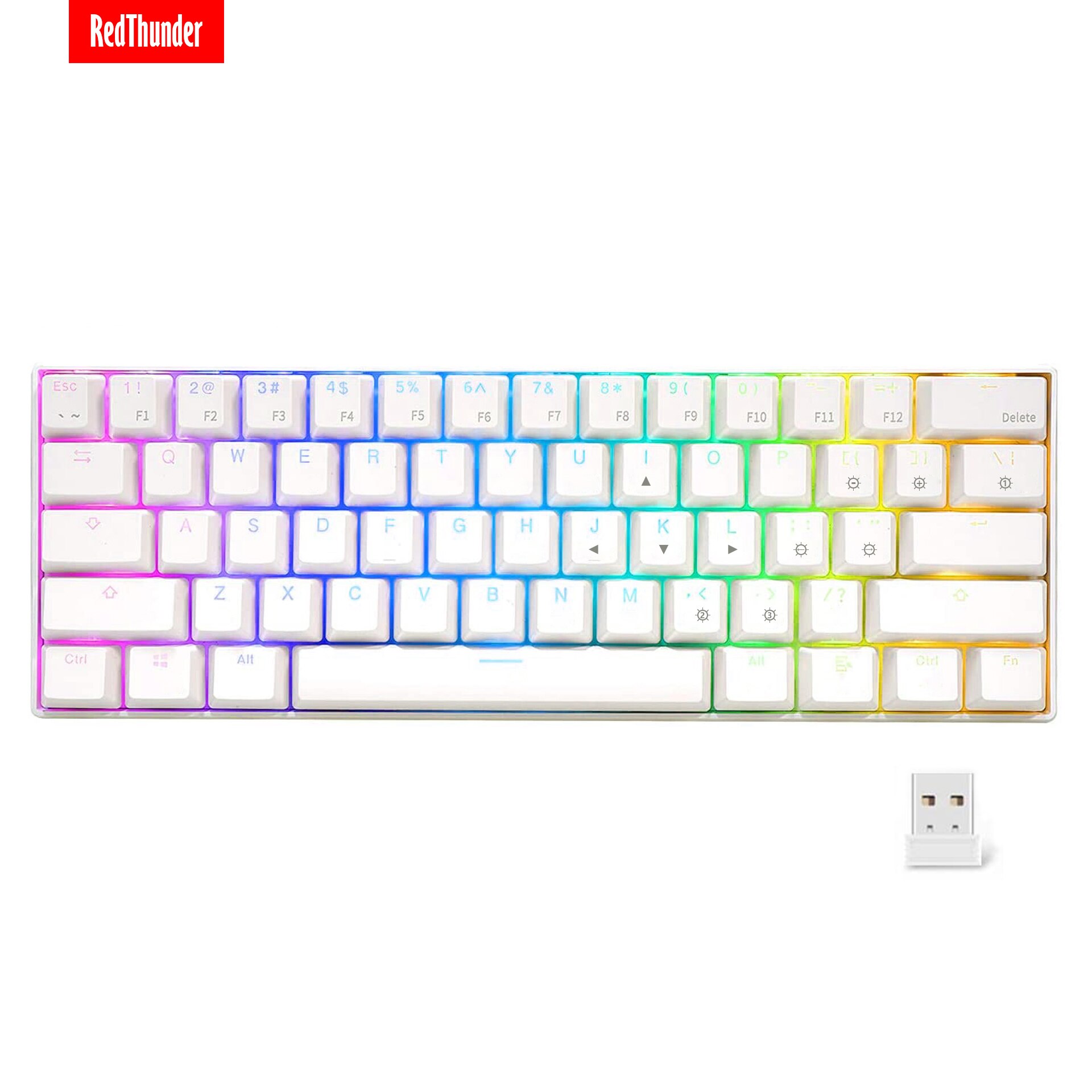 RedThunder Rechargeable Wireless 60% Mechanical Keyboard, True RGB Backlit, 61 Keys Compact Layout Keyboard for Laptop PC Mac