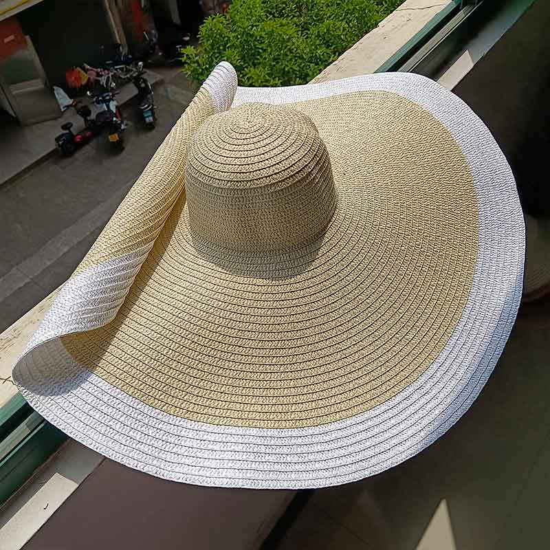 60CM diametro cappello a tesa larga parasole da donna cappello da suola francese uomo donna spiaggia viaggio cappello di paglia cappello da suola pieghevole estivo tutto'ingrosso: 10