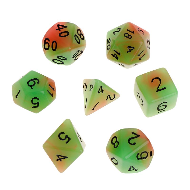 7pcs/set Luminous Polyhedral Sided Dice D4 D6 D8 D10 D12 D20 Set For Dungeons & Dragon D&D RPG Poly Game