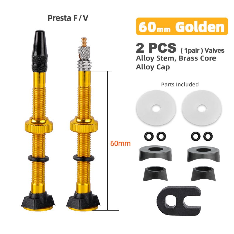 Bicicletta 1 paio 40/45/60mm Presta Valve per strada Tubeless Rim nucleo in ottone con tappo e strumento: 60mm Alloy Golden B