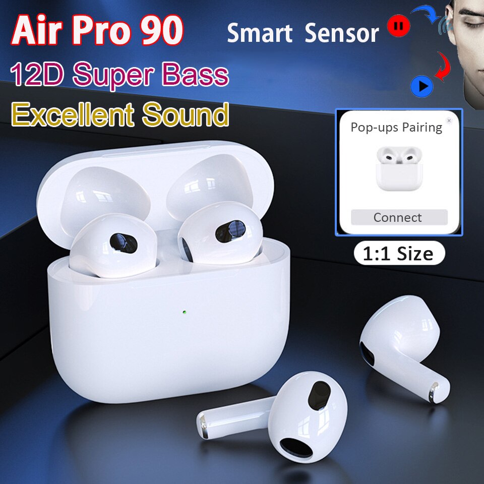 Air Pro 90 80 95 60 Air3 Air4 Air60 TWS Earbuds Wireless Bluetooth 5.2 Earphone Light Sensor Wireless Charging Super Bass Pop-up: Pro90