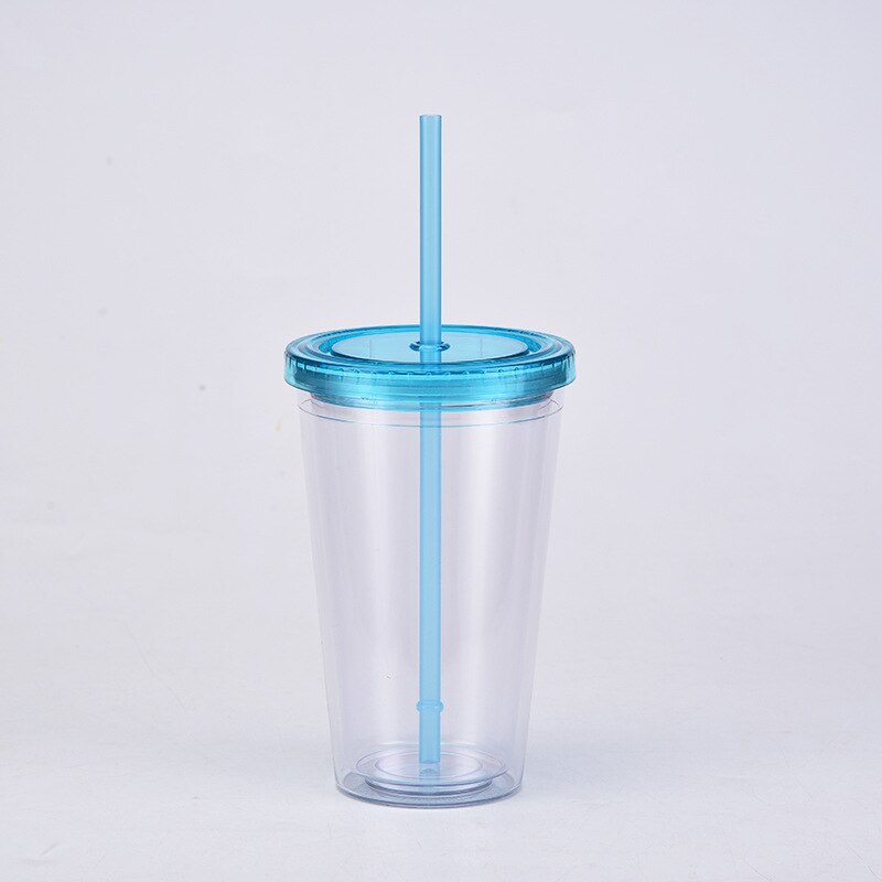 Vasos acrílicos transparentes de doble pared, vaso de plástico con pajillas, reutilizable, para bebidas frías y zumos, 16oz: D