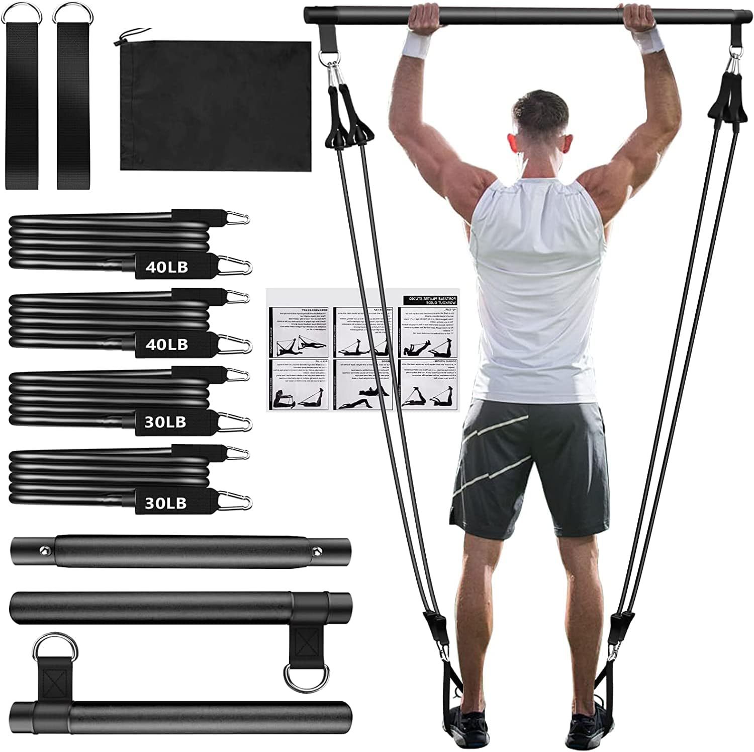 Widerstandsbänder-einstellen mit Fitnessstange, trainieren, Fitnessstudio, Zugseil, Yoga, Latexschlauch, Sport, elastische Trainingsgeräte für Zuhause: Weiß