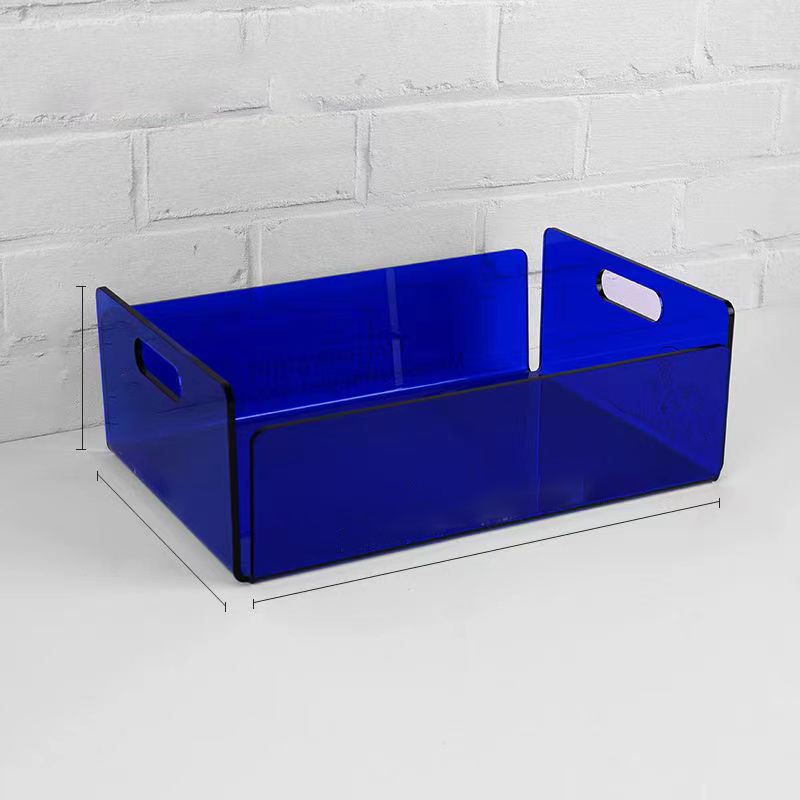 Contenedores de almacenamiento de tocador de maquillaje acrílico, organizador de nevera, caja de organización de despensa de Color, organizadores de gabinete, bandeja de estantería de baño: M / Azul