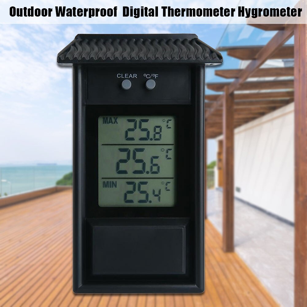 Buiten waterdichte wandmontage maximale minimale waarde lcd-scherm temperatuur thuis digitale thermometer hygrometer woonkamer binnen