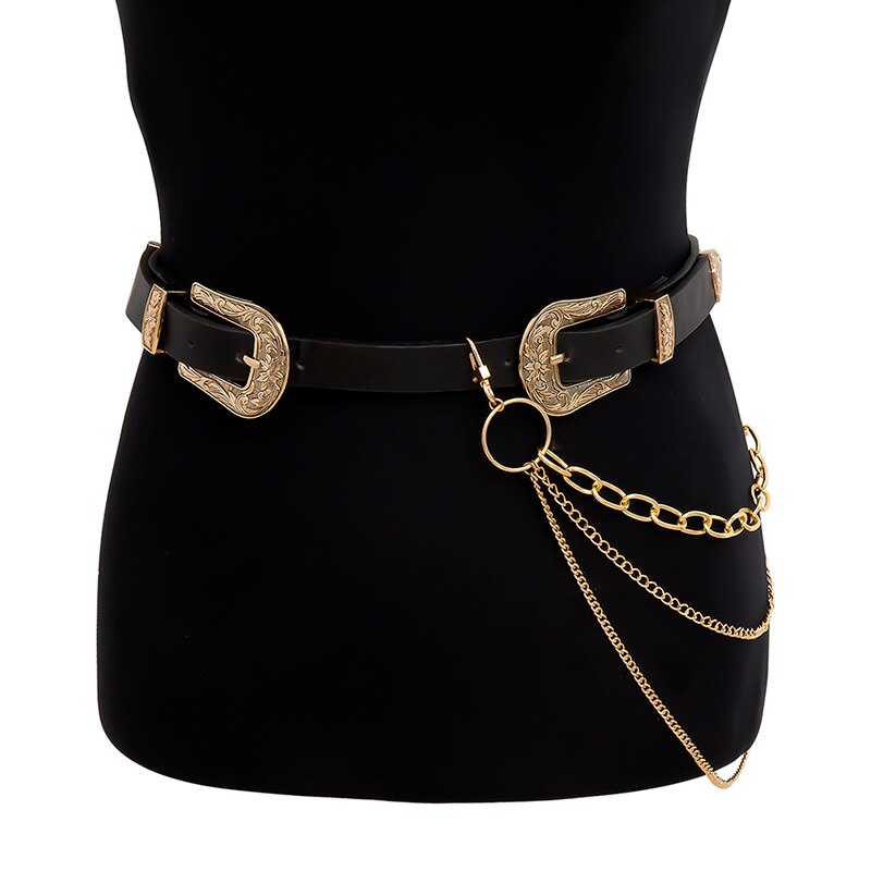 Punk hip hop na moda única ou três camadas cinto de corrente chave da cintura calças de brim da mulher dos homens longo metal vestuário acessórios