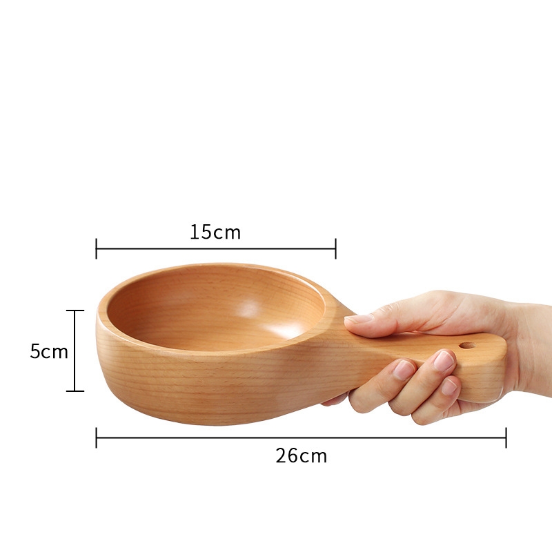 Natural Wooden Salad Bowl Large Round Wood Salad Soup Dining Bowl Plates Storage Wood Kitchen Utensils Set: 26x15x5CM
