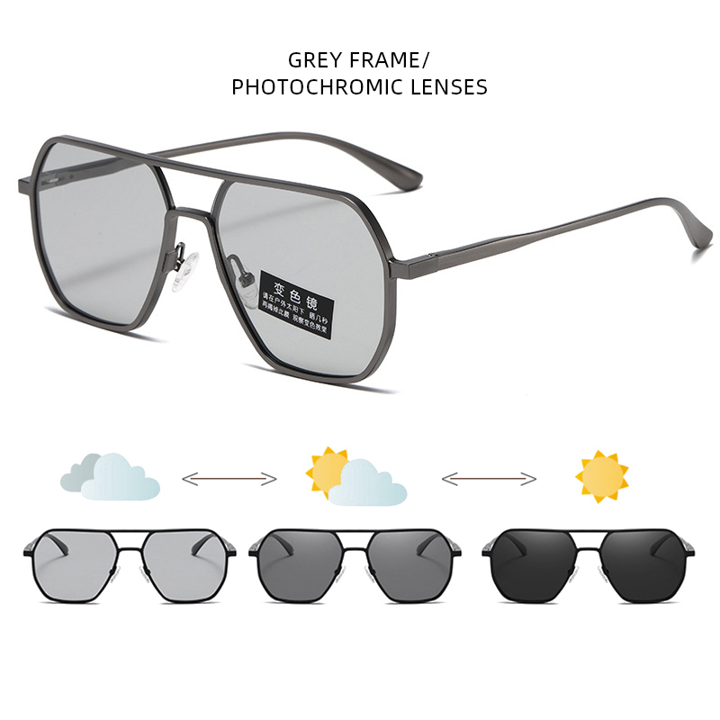 Óculos de sol fotocromáticos de metal de luxo masculino feminino moda polarizada óculos de sol elegante camaleão anti-reflexo óculos de condução uv400: YELLOW