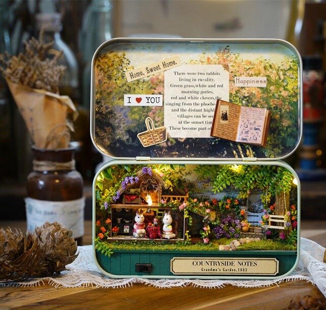 CUTE ROOM Doll House Furnitures Box Theatre DIY Model Miniatures Wooden Dollhouse Toys For Children Countryside Notes: A