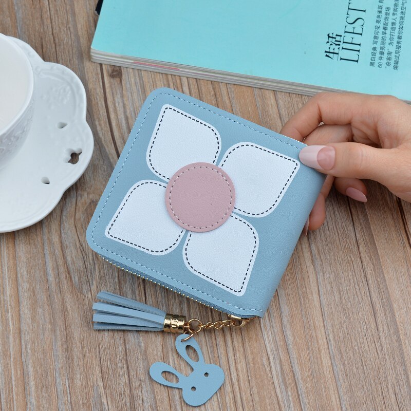 Women's Coin Purse Flower Pattern Leather Card Holder Multifunctional Storage: Blue