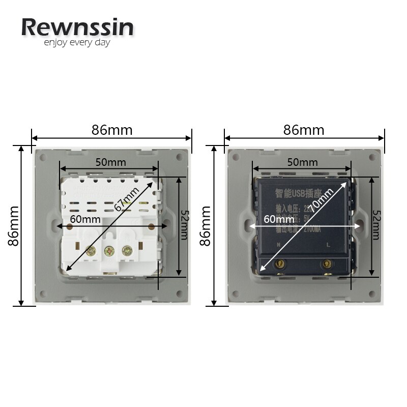 Electrical Outlets EU/France UCB Combination Power Socket 2.1A Dual USB Charging Dedicated Port White Stainless Steel Panel