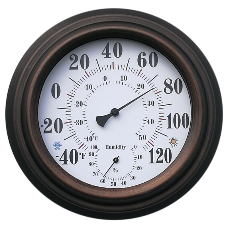 20CM Retro Thermometer Hygrometer Antique Painted Iron Shell Temperature and Humidity Measuring Instrument for Indoor Outdoor