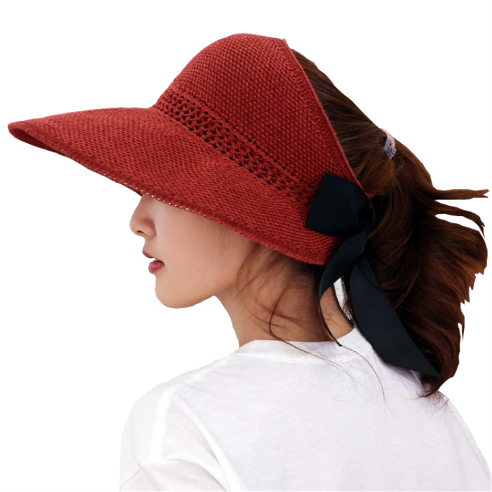 tSun hat foldable straw hat empty top sun hat female summer all-match hat sun hat to cover face outing