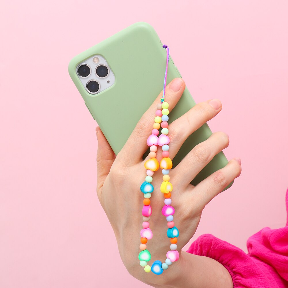 Zomer Kleurrijke Zachte Klei Mobiele Telefoon Keten Lanyards Voor Vrouwen Meisjes Bohemen Smile Pearl Touw Voor Telefoon Case Opknoping koord