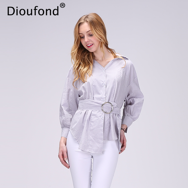 Dioufond Été Nouvelle Dame Coton Chemisier À Manches Longues Écharpes Femme Rayé Bleu Irrégulier Chemisier décontracté Streetwear haut pour femme