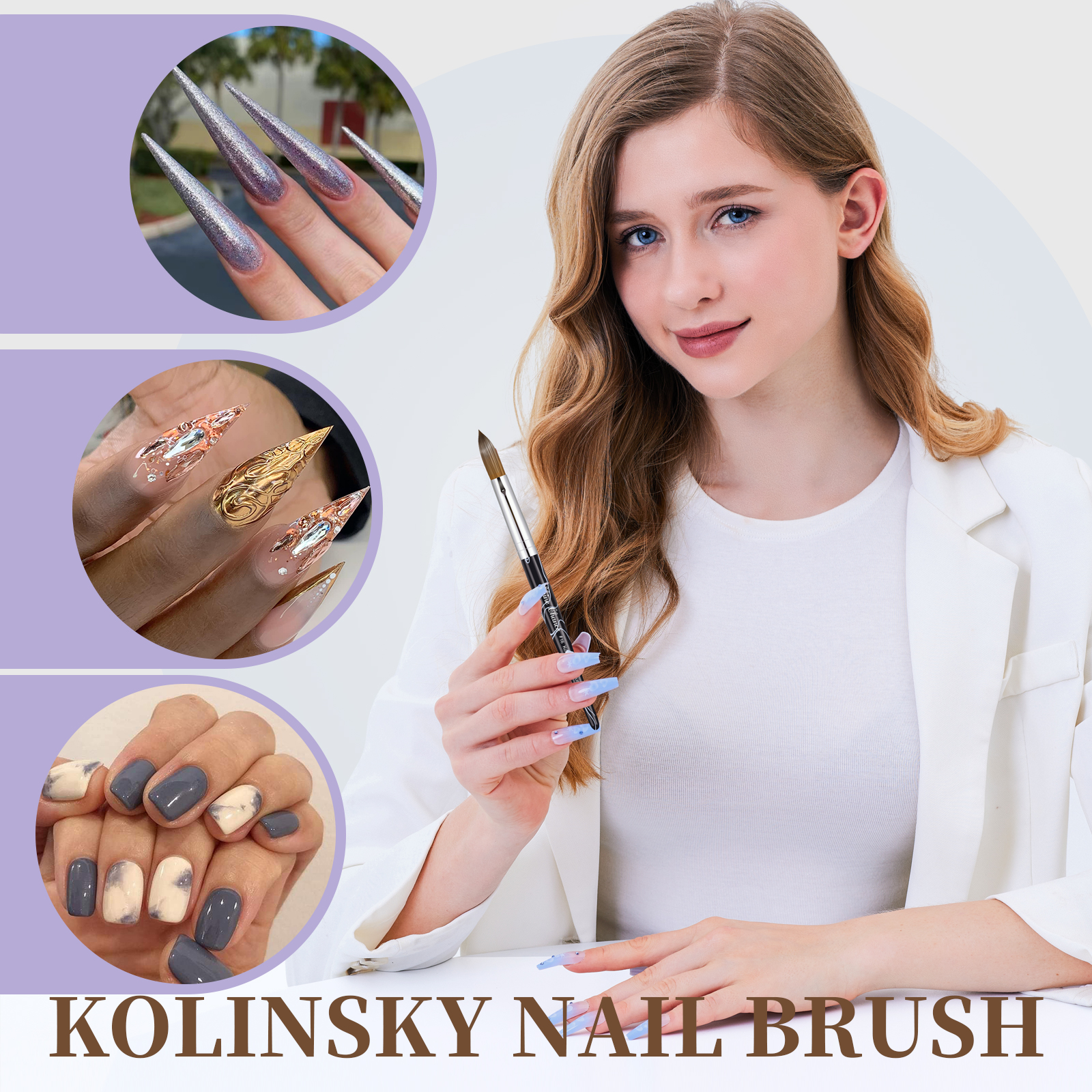 Shine Chance Pincel acrílico para decoración de uñas, cepillo ovalado para uñas de pelo Kolinsky para aplicación acrílica, extensión de uñas