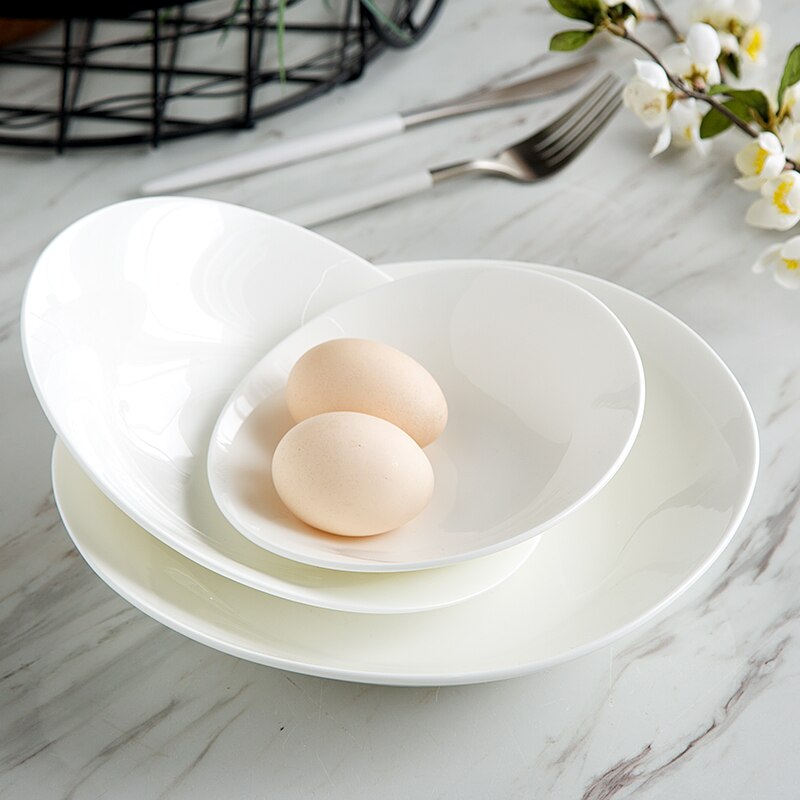 9.5 inch, plain white bone china big oval bowls, dinner catering dish for dessert / fruit serving, porcelain dinnerware