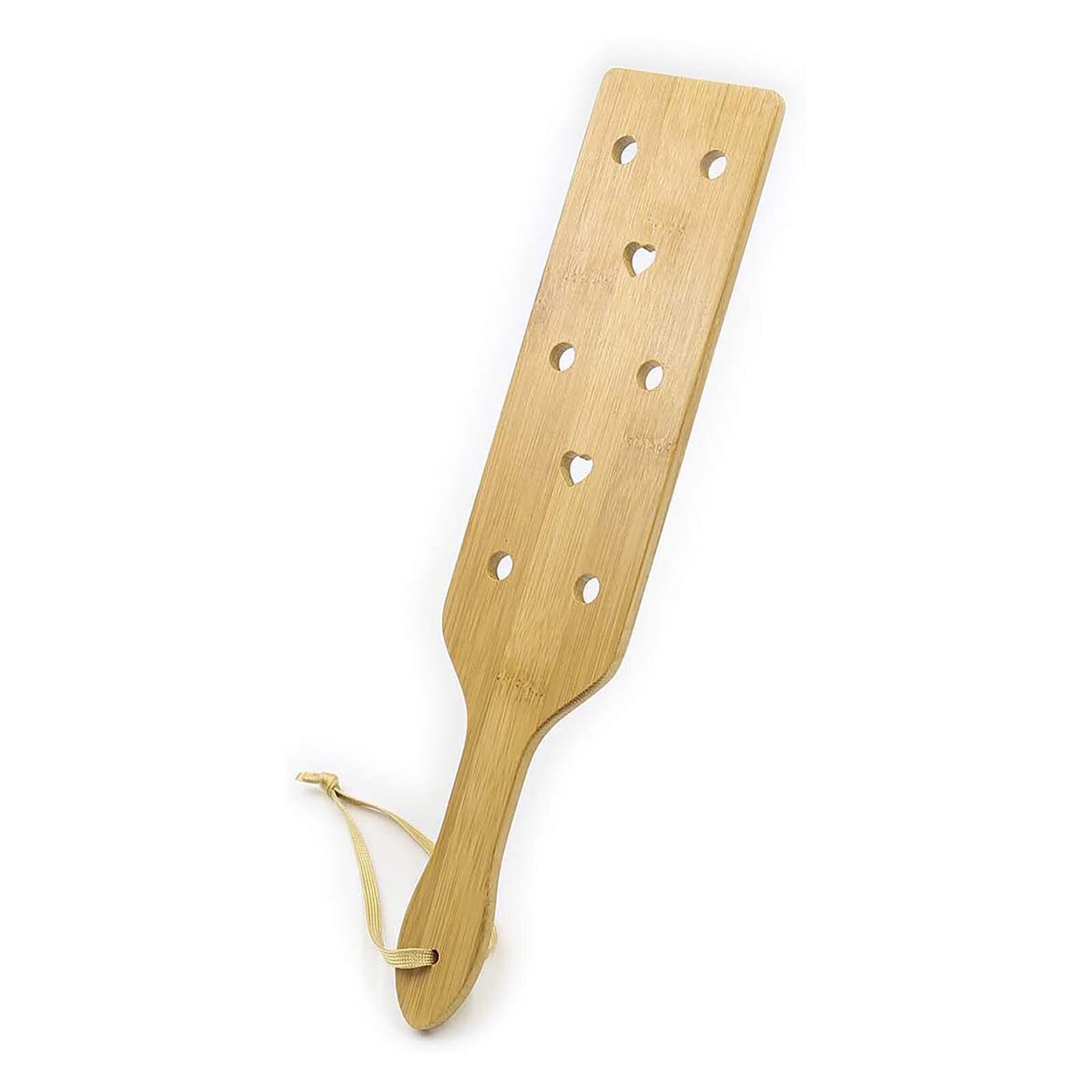 Bamboo Wood Paddle Lightweight Thin Wooden Paddles with Airflow Holes Light Play Wooden Whip Heart Cut-out