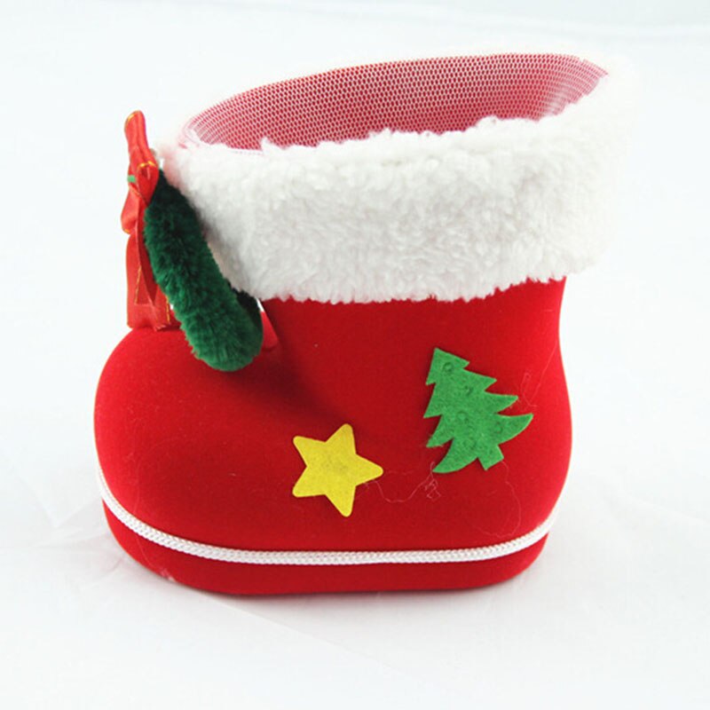 4 størrelser jul candy støvler julemanden flocking støvler strømper dekorative slik boks hjem dekoration forsyninger: S