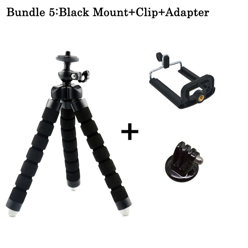 Mini Flexibele Spons Octopus Statief voor iPhone Samsung Xiaomi Huawei Mobiele Telefoon Smartphone Statief voor Gopro Camera DSLR Mount: Black Clip Adapter