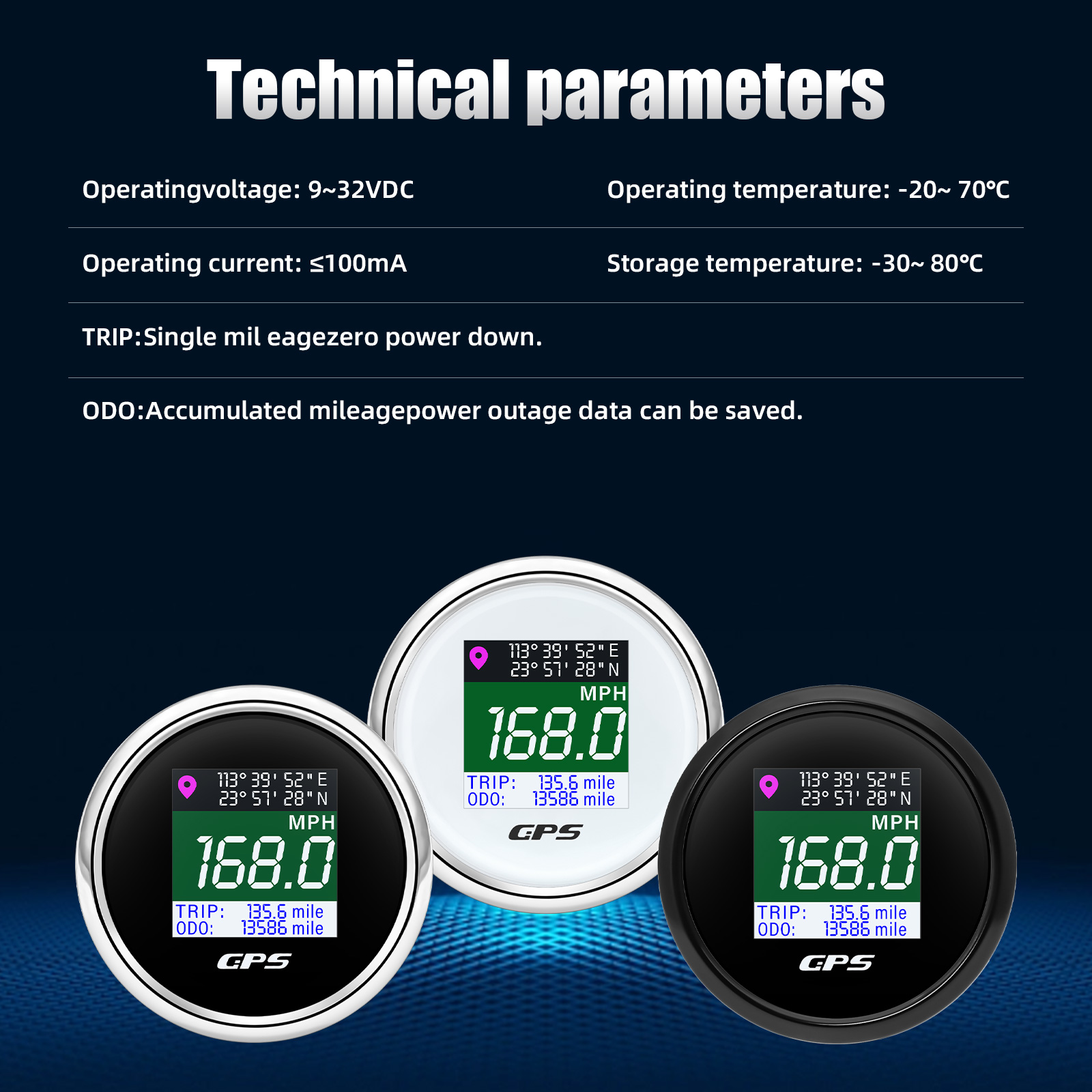 Velocímetro GPS con antena GPS, odómetro de pantalla TFT de 2 ", 52mm, pantalla Digital de viaje para 12V y 24V, para coche, barco, motocicleta, yate, MPH, KMH