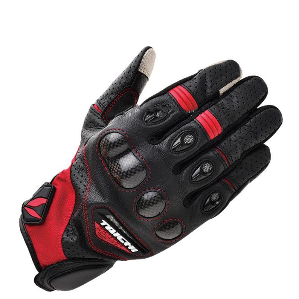 3 farver rst 417 lædernet sommerhandsker med kulfiberbeskyttelsesskærm touch motorcykel motocross handsker: Rød sort / L
