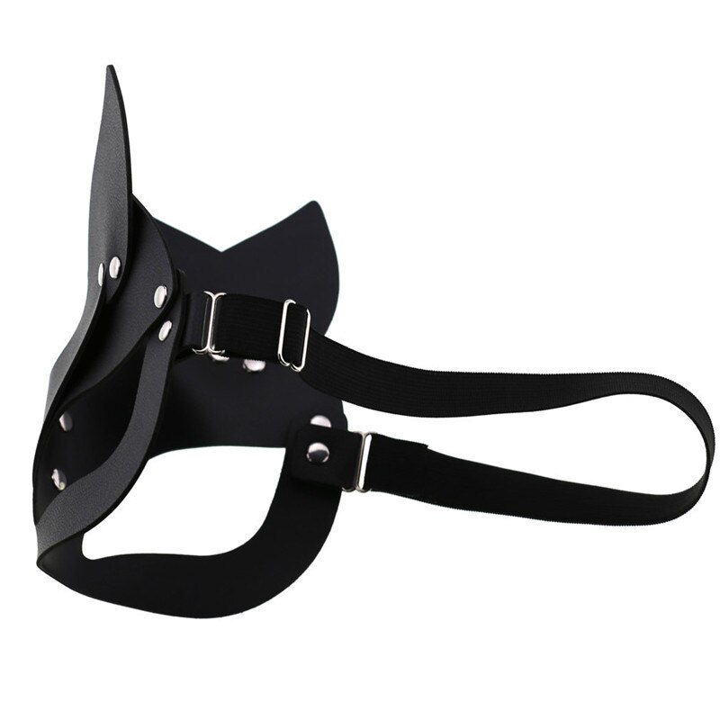 Women Mask Face Fox Cosplay PU Leather Mask Blindfold Halloween Party Mask Masquerade Ball Masks Punk Collar