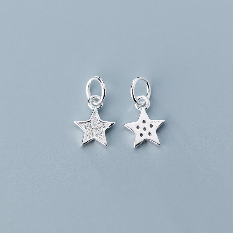 Plata de Ley 925 AAA, zirconia cúbica, abalorios de estrellas de decoración, colgantes para brazalete de plata S925 de oro rosa, fabricación de joyas DIY