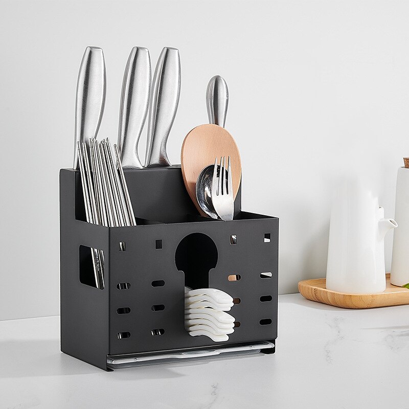 Wall Mount Roestvrij Staal Keuken Organizer Met Mes Houder Lepel Houder Lepel Positie Pot En Slice Rack