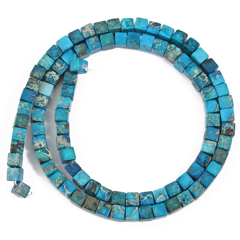 Naturstein, quadratisch, Meeressediment, kaiserliche Jaspis, Türkise, 4 x 4 mm, Würfel, verlieren Distanzperlen für Schmuckherstellung, DIY-Armbinde, 38,1 cm: Himmel Blau