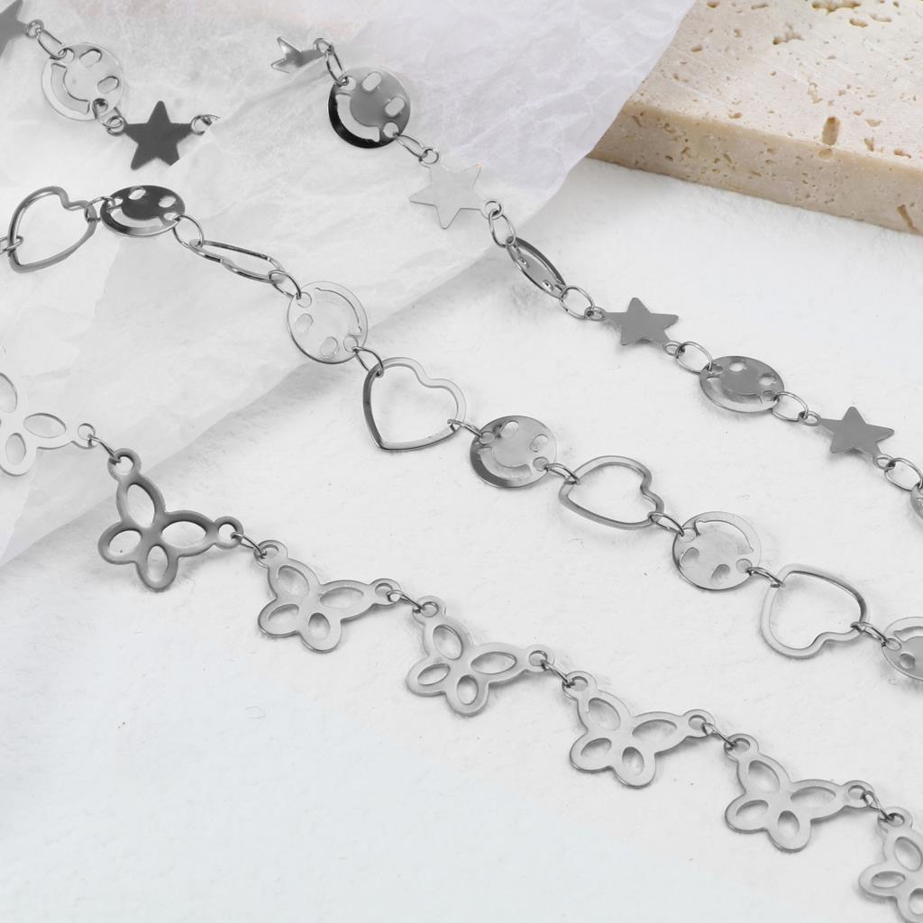 1 Pc Rvs Enkelbandje Zilveren Kleur Hart Star Moon Connector Mode Armband Enkelbandje Voet Sieraden Voor Vrouwen 23Cm lange