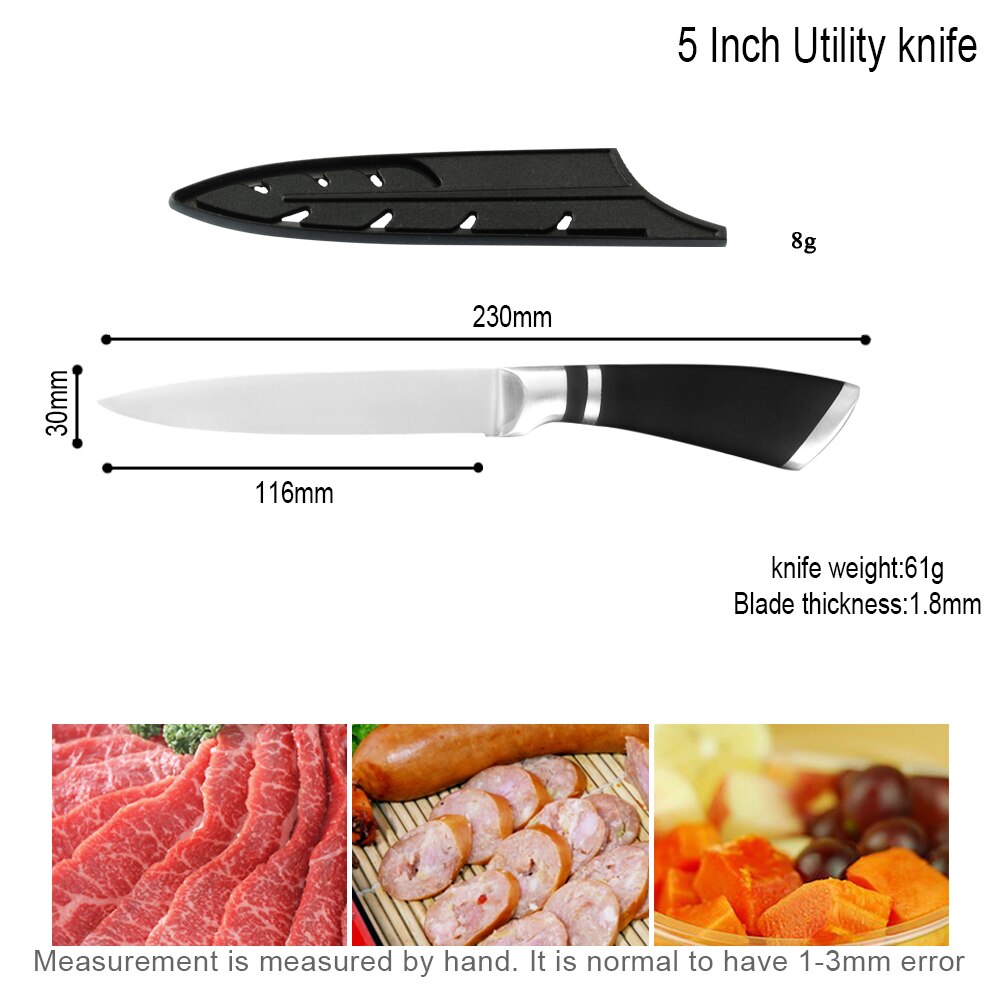 Damask Japanese Kitchen Knife Set Economical Stainless Steel 3Cr13 Sharp Blade Non-Slip Handle Chef Knife Set Cooking Knives: 5 inch Utility