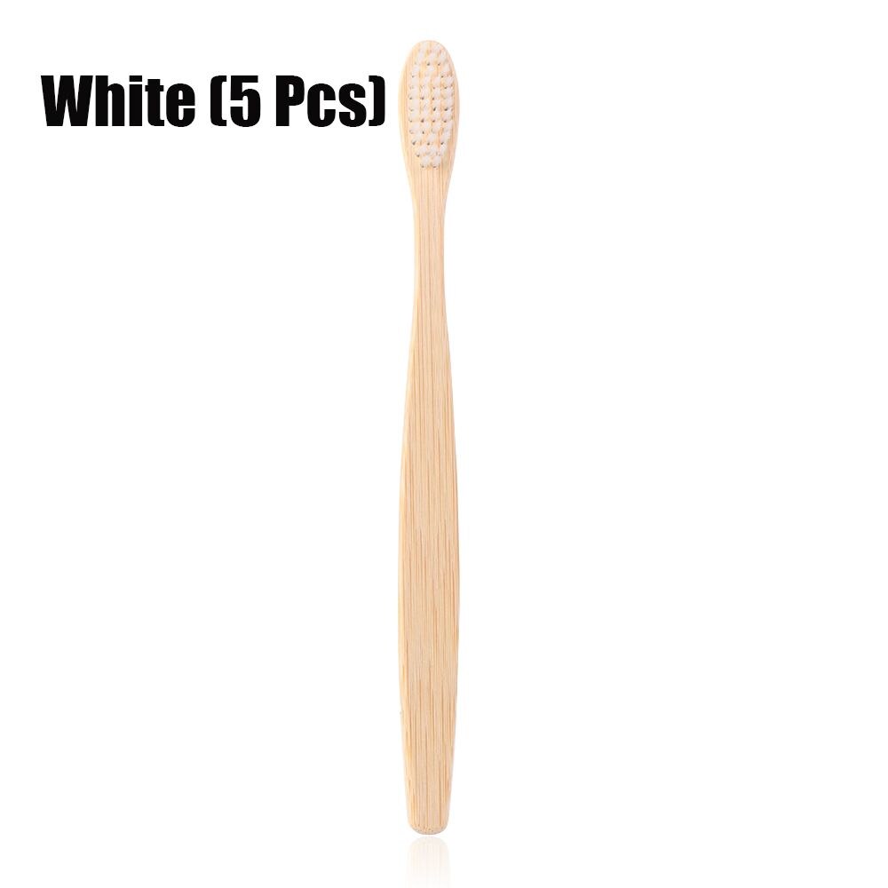 Adult Bamboo Toothbrush Soft Fibre Hair Wooden Teeth Brush Rainbow Multi-colors Eco-Friendly Oral Care Bamboo Products: White(5 PCS)