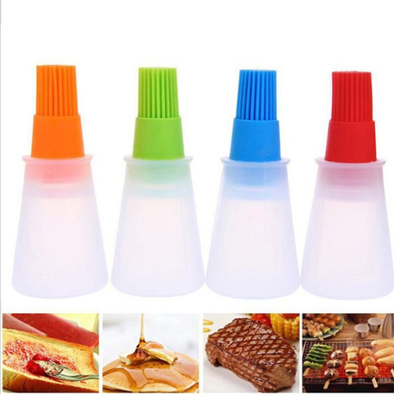 Bouteille d'huile en Silicone Portable avec brosse, brosses à huile pour Grill, huile liquide, pâtisserie, outil de cuisine pour BBQ, 1 pièces
