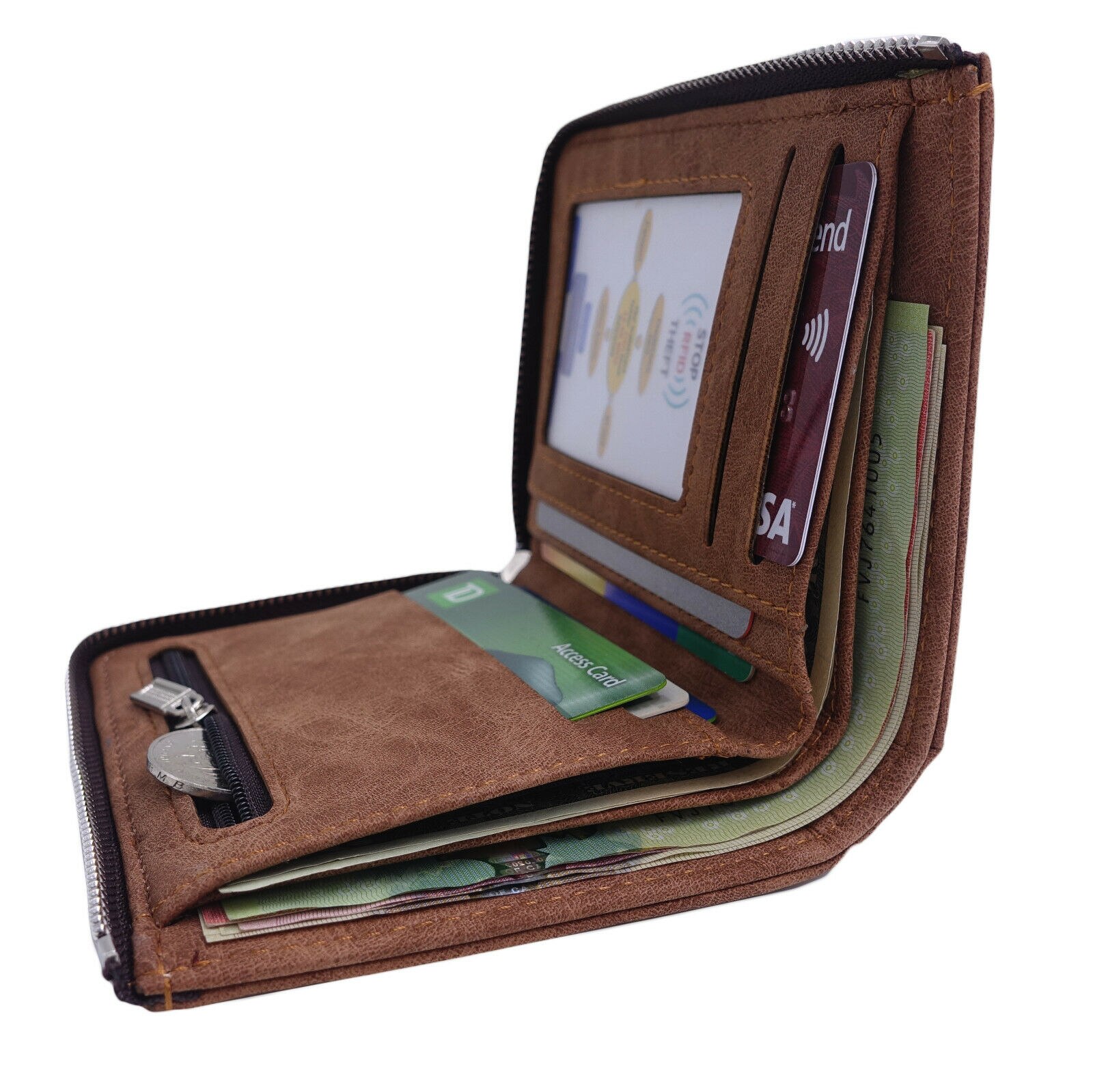 Heren heren pu lederen dunne kleine portemonnees rfid-blokkerende rits portemonnee portemonnee plastic creditcard bankpas houder