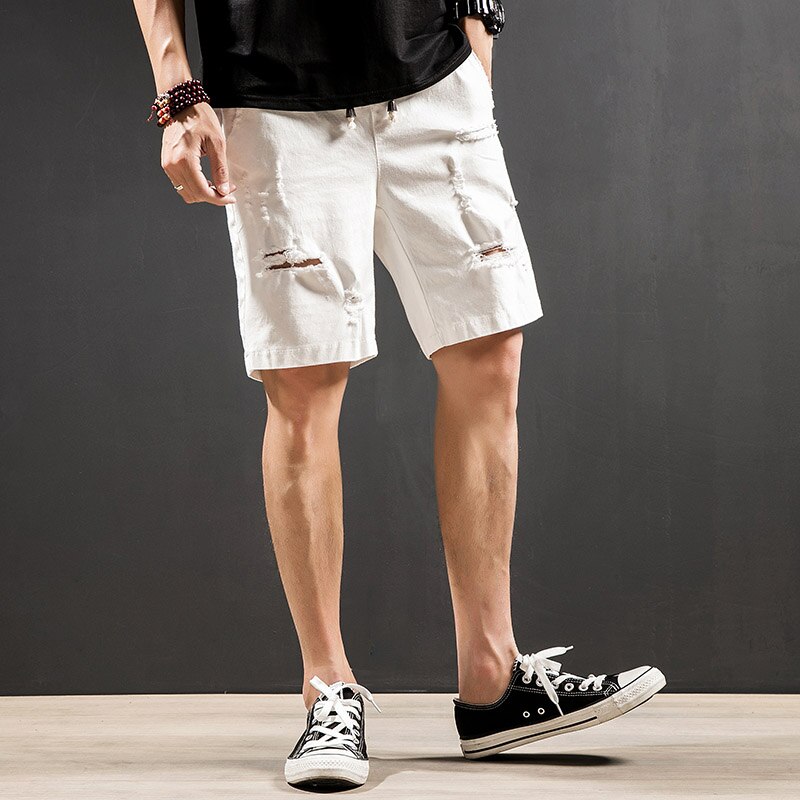 Summer Denim Shorts Male Short Jeans White Blue Hip Hop Harem Ripped Hole Drawstring Waist Mens Joggers 5XL