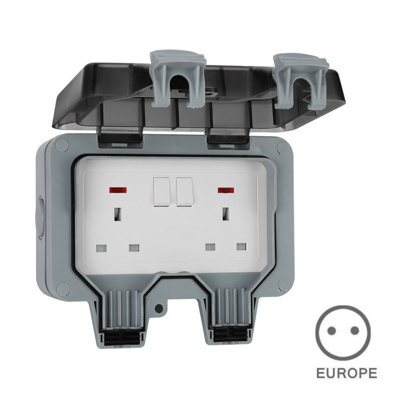 IP66 Weatherproof Waterproof Outdoor Wall Power Socket 16A Double Electrical Outlet USJ99: eu