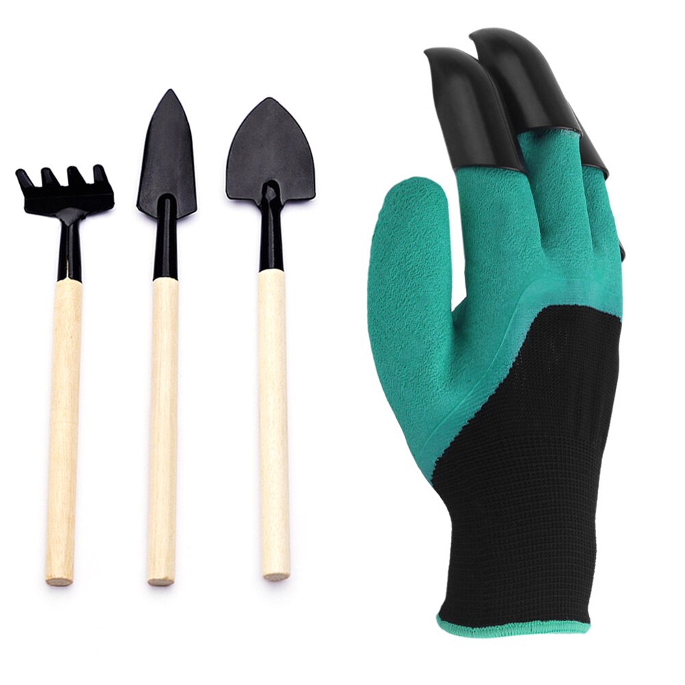 3 stk mini skovl rive haven plante værktøj  / 1 par haven genie handsker sæt værktøjssæt knus-tilbud: 3