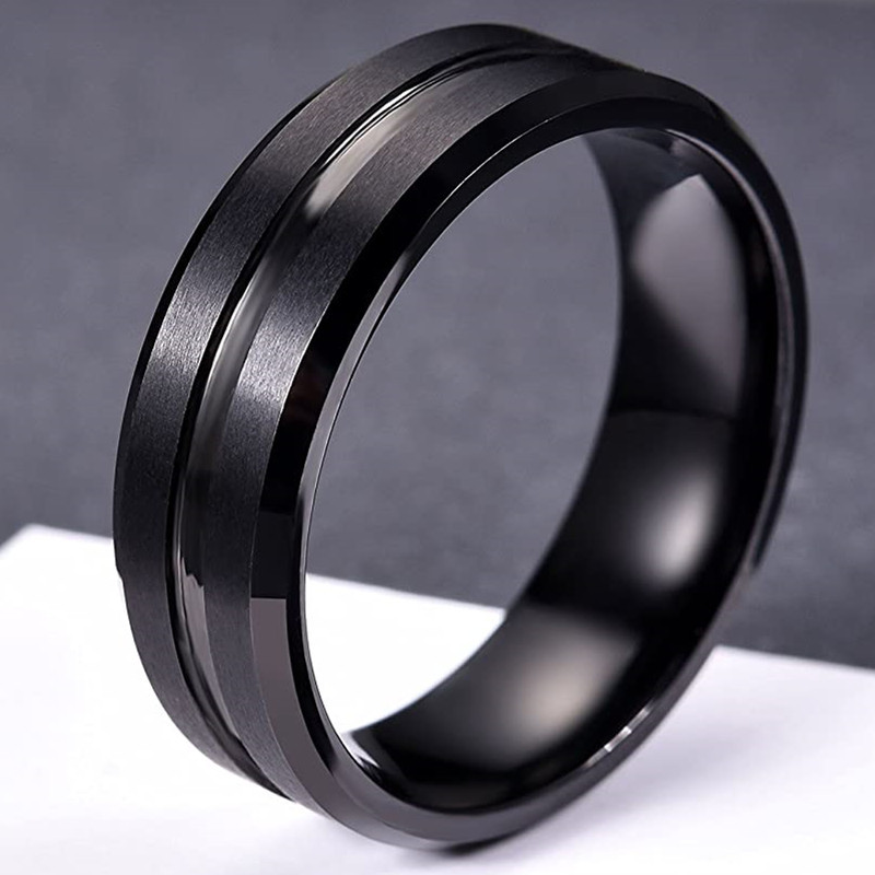 Mode 8mm mannen Zwart Tungsten Wedding Band Ringen Zwarte Groef Afgeschuinde Rand Verlovingsring voor mannen Valentijn Sieraden