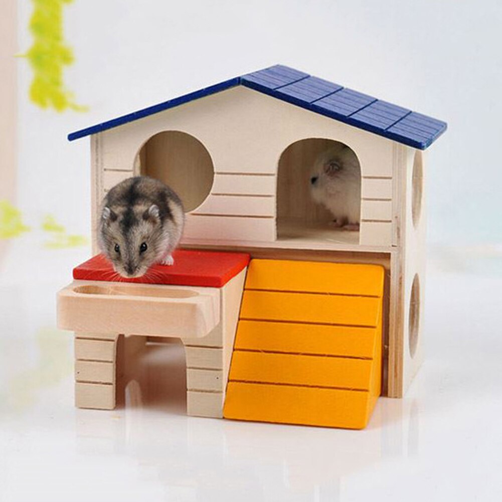 Leuke Kleine Dier Dubbele Laag Cabine Klimmen Huis Speelgoed Huisdier Hamster Egel Houten Nest Slapen Non Slip Hideout Luxe Kooi
