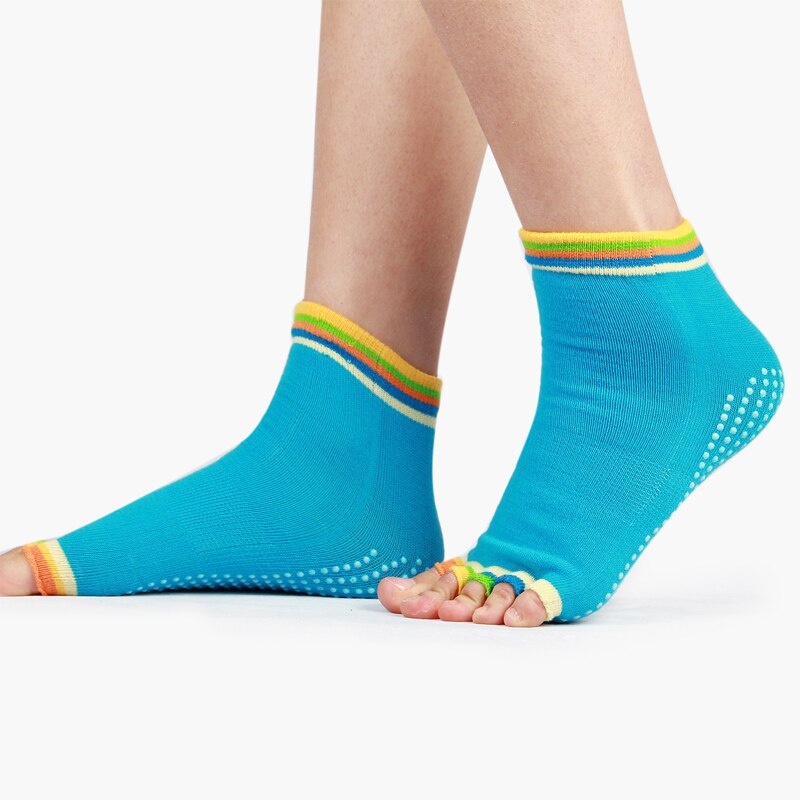 Kvinders bomulds yoga sokker adskilt fem finger åbne tæer sokker med skridsikker silikone gymnastiksport sportssokker