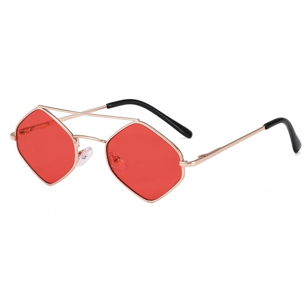 Gafas de sol con forma de polígono de Metal para niños, lentes de protección hexagonales UV, marco de diamante de doble haz, foto de calle: Red