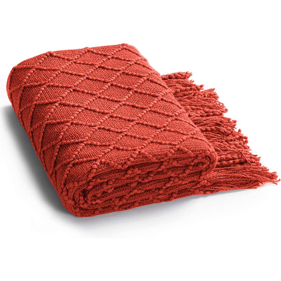 Battilo kastetæppe struktureret solid blød sofa sofa dekorativt strik tæppe , 51 "  x 59 ": Orange-rød