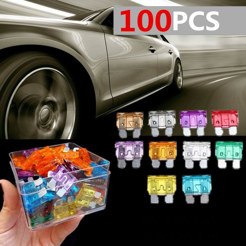 Kit de fusibles de coche para camión, hoja media 2A-35A, hojas cuadradas, seguro de fusible, inserto el seguro de lámpara de xenón, 100 Uds.