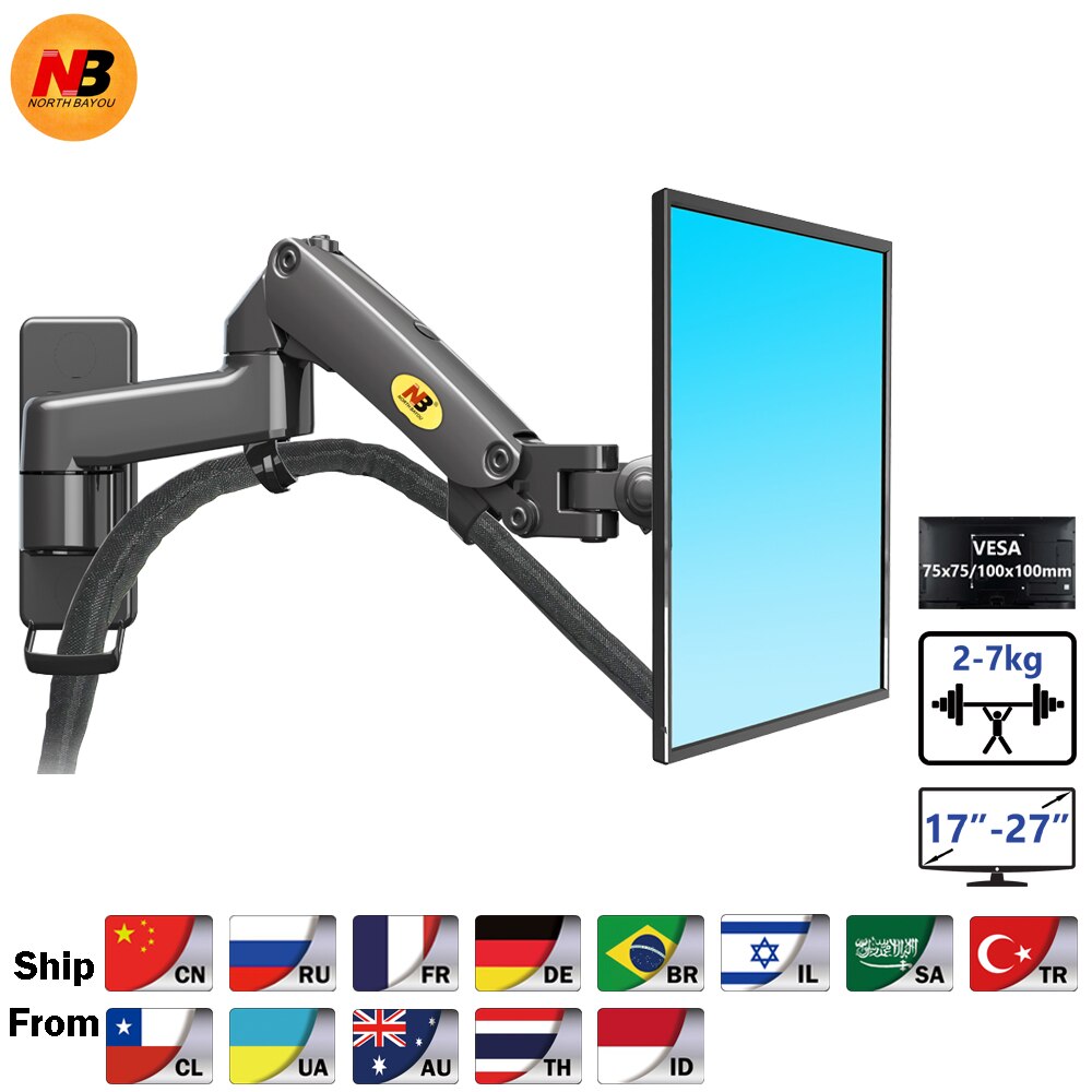 Nb F150 Aluminium 360 Graden 17 &quot;-27&quot; Monitor Houder Gasveer Arm Led Lcd Tv Muur mount Laden 2-7kgs