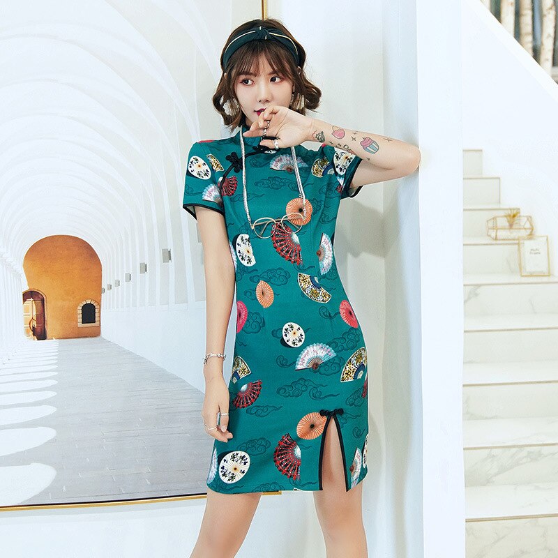Chinese jurk qipao meisje zomer print damesjurken