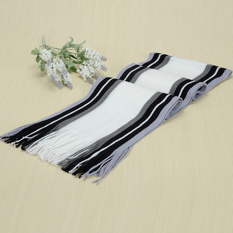 Écharpe rayée en coton pour hommes, écharpe de styliste, châle tricoté, de pour femmes et hommes, écharpe rayée avec glands, en cachemire: WHITE