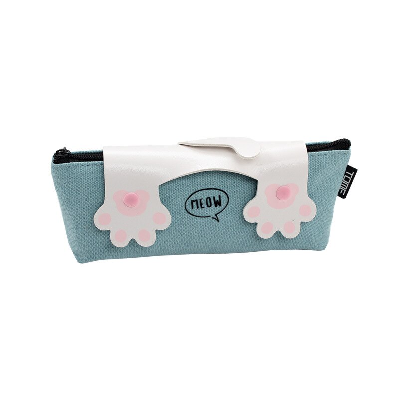 Estuche de lápices Kawaii de lona con almohadilla de gato, Estuches escolares grandes con cremallera, caja de lápices estuche, artículos para la mochila del colegio, papelería, 1 Uds.