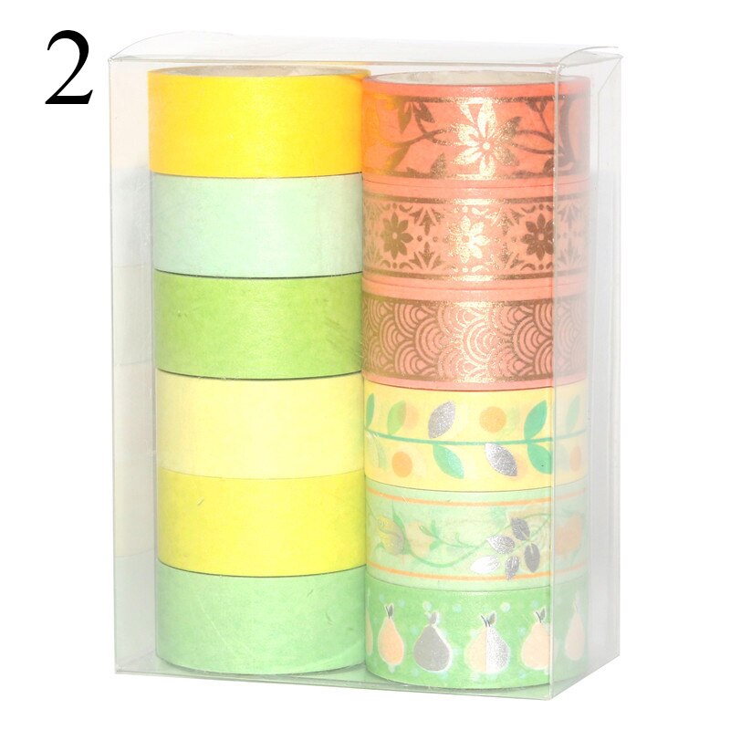 12 unids/set de cinta Washi dorada y plateada, cinta adhesiva de Color sólido, Linda cinta adhesiva decorativa, pegatina para diario de recortes, papelería: 2